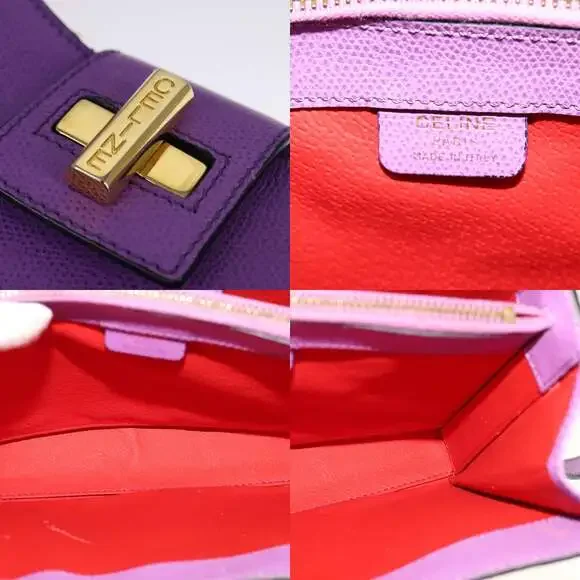 CELINE Shoulder Bag Leather Purple Gold - Picture 11 of 13